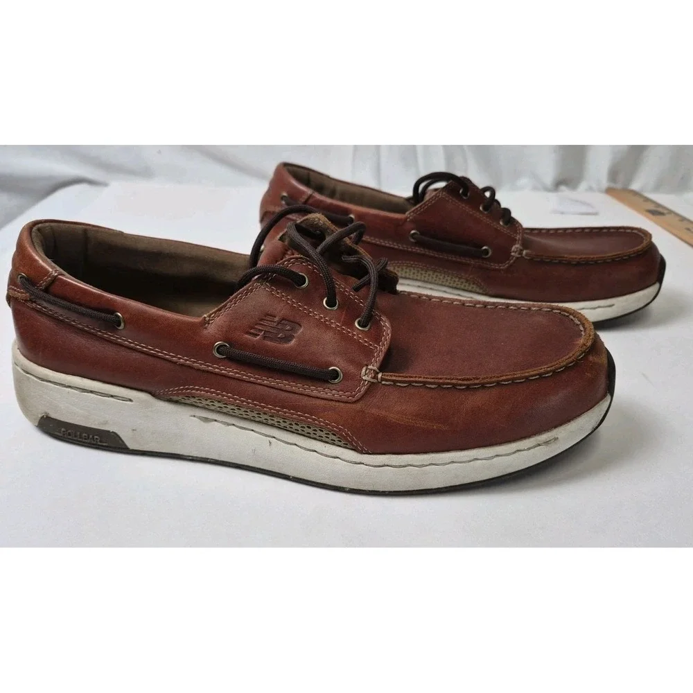 New Balance Boat Shoes Mens 11 Brown Leather Lace Walking Deck Loafers MD1200SB
